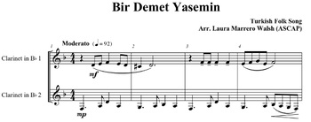 Preview of Clarinet Duet: Bir Demet Yasemin, a Turkish Folk Song