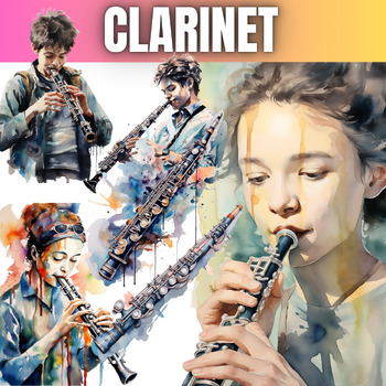 Preview of Clarinet Watercolor ClipArt - Clip Art - Commercial use - Instruments ClipArt