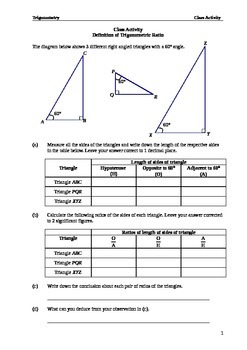 Preview of Class Activity Introduction to the trigonometric Ratios (Lite)