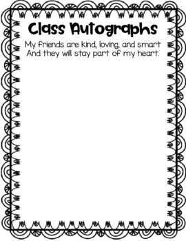 Student Autograph Book With Sentence Starters - End of Year Autograph Pages