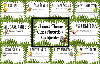 Preview of Class Awards and Certificates EDITABLE *Animal/Jungle Theme* End Of Year Honors