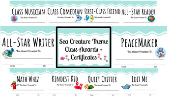 Preview of Class Awards and Certificates EDITABLE *Ocean/Sea Creature Theme* End Of Year