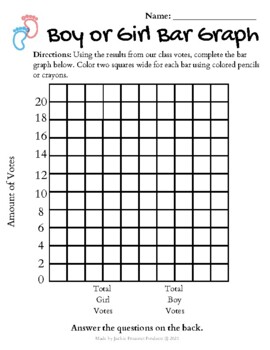 Preview of Class Baby Gender Reveal Bar Graph, Questions, Mini Word Search