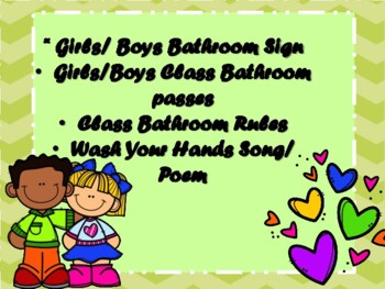 Preview of Class Bathroom Signs, Passes, Rules, and Poem