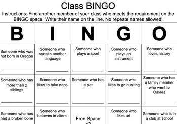 Preview of Class Bingo (Customizable)