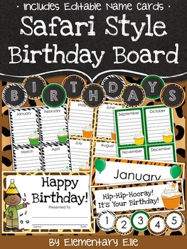 Preview of Class Birthday Board - Safari Style Theme {Jungle and Animal Print}