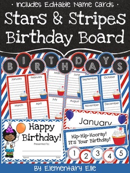 Preview of Class Birthday Board - Stars and Stripes Theme {Red, White, and Blue}
