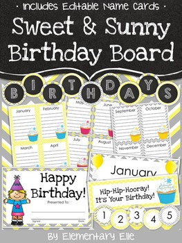 Preview of Class Birthday Board - Sweet and Sunny Theme {Yellow and Grey}