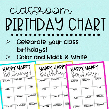 Preview of Class Birthday Chart Digital Printable Poster Freebie