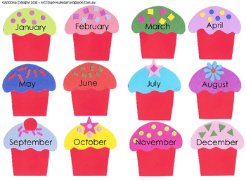 Preview of Class Birthday Cupcake Chart