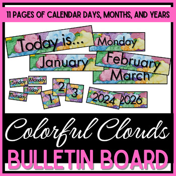 Preview of Class Calendar - Days, Months, Dates, & Years - Colorful Clouds Watercolor