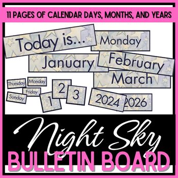 Preview of Class Calendar - Days, Months, Dates, & Years - Night Sky Watercolor