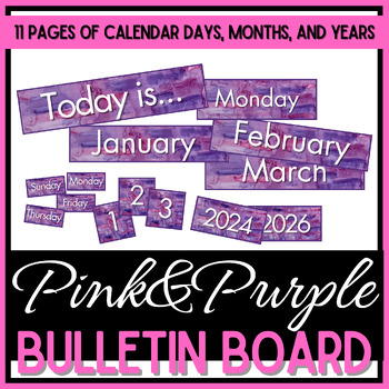 Preview of Class Calendar - Days, Months, Dates, & Years - Pink&Purple Watercolor