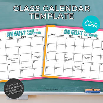 Class Calendar Template | Groovy Retro | Customizable Teacher Calendar