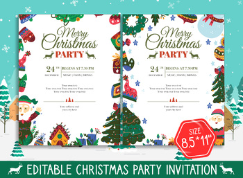 Preview of Class Christmas Party Invitations, 2  Designs + 2 Sizes (8.5"x11" and 5"x7")