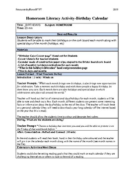 Preview of Class Climate (Birthday/Holiday Calendar) (ELA/ELL Speaking)-Canada Curric.