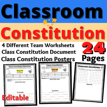 Preview of Class Constitution Activities Classroom Rules Back to School Group Editable