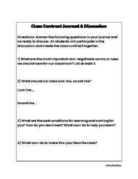 Preview of Class Contract- Journal & Discussion