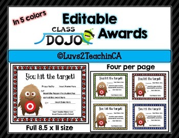 Preview of Class Dojo Awards {Editable}