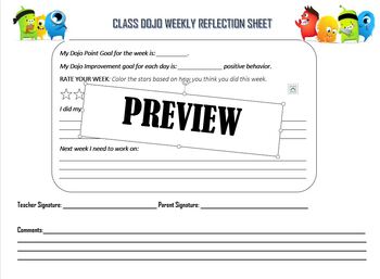 Preview of Class Dojo Goals Sheet (Bundle)