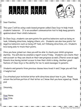 Preview of Class Dojo Parent Letter - Editable