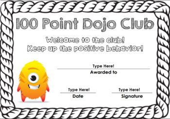 Preview of Class Dojo Point Club Certificates Google Drive