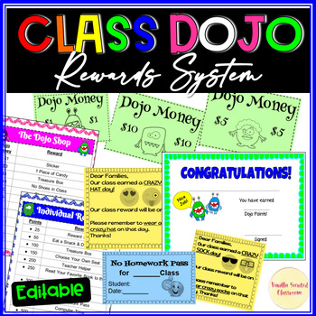 Preview of Class Dojo Rewards System Editable behavior management PBIS class cash
