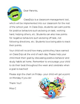 Preview of Class Dojo intro letter to parents