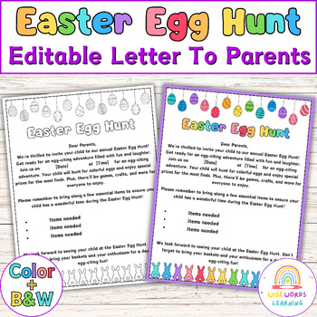 Preview of Easter Egg Hunt Editable Letter To Parents, Spring Class Party Parent Letter