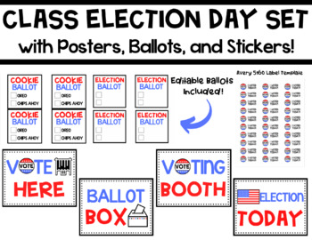 Preview of Class Election Day Set with Stickers and Editable Ballots - Election Day 2022