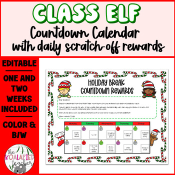 Class Elf Holiday/Christmas Break Countdown Calendar Scratch off