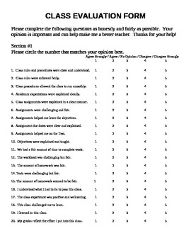 Preview of Class Evaluation Form