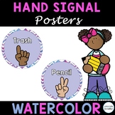 Classroom Hand Signal Posters Editable, Watercolor Theme