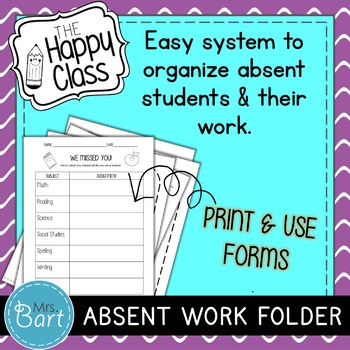Preview of Absent Work Folder / Missing Assignment Sheet {Happy Class Product}