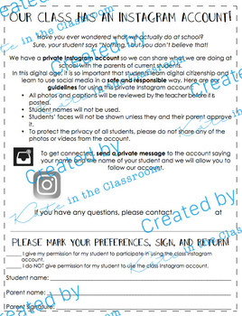 Preview of Class Instagram Send Home Parent Form Note