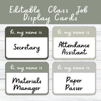 Preview of Class Jobs Display Editable Farmhouse Greens