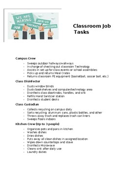 Preview of Class Jobs for Special Education Adult Transition