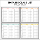 Class List  | Editable | Perfect for Grading | Color & B/W