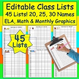 45 Editable Class Lists Templates for 20, 25 & 30 Names MS