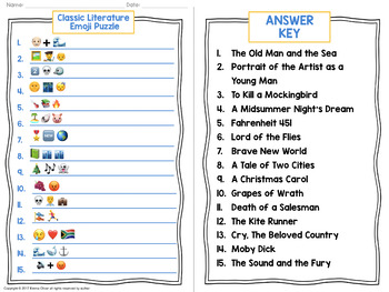 Classic Literature Emoji Puzzle by Read Relevant | TpT