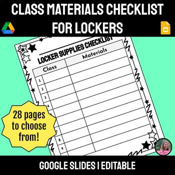 Preview of Class Materials Checklist for Lockers
