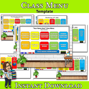 Preview of Class Menu Distance Learning Template, Virtual Classroom Easy Editable Template,