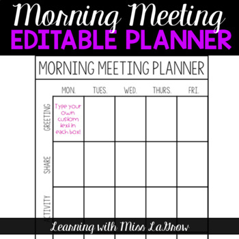 Preview of Class Morning Meeting Editable Planner Sheet