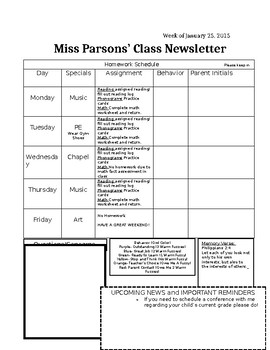 Preview of Class Newsletter