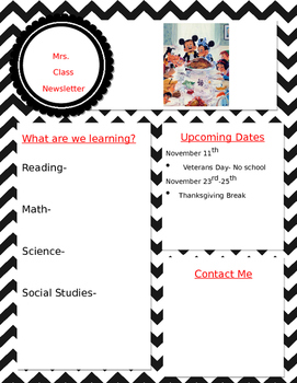 Preview of Class Newsletter Disney (Editable)