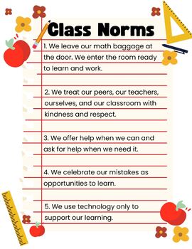 Preview of Class Norms for High School Math Classroom Printable