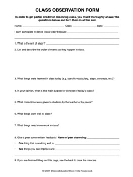 Preview of Class Observation Form