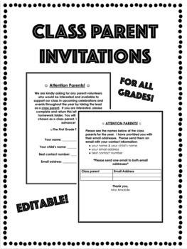 Preview of Class Parent Letters for ALL Grades