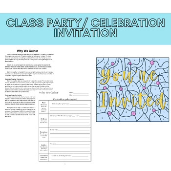 Preview of Class Party/ Celebration Invitation: Passage & Short Response  & Color by Number