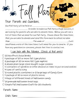 Preview of Class Party Donation Sign-Up Sheet |Fall Party|